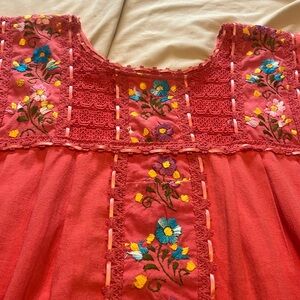 Mexican embroidered pull over blouse with ribbon embellishments One size